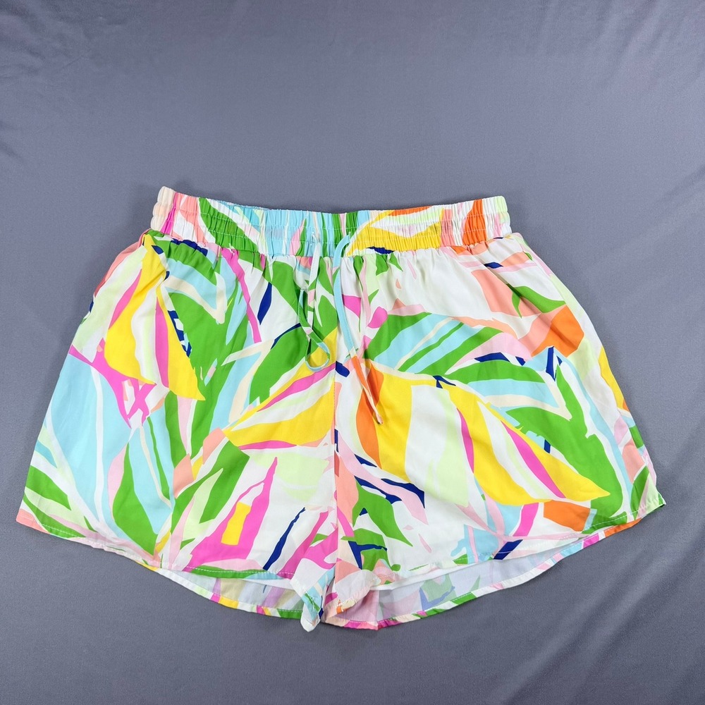 Flying Tomato Womens L‎ Multicolor Polyester Tropical Leaf Drawstring Shorts